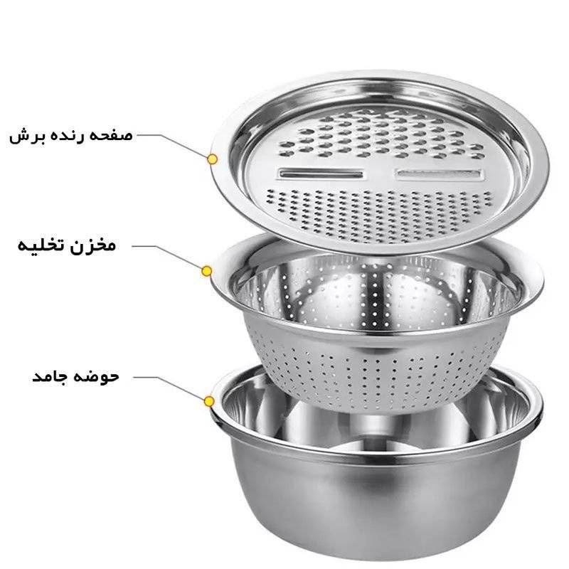 آبکش کاسه و رنده سه کاره برند basinچین